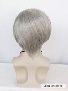 10 Inch Short Gray Straight Men's Cosplay Wig With Glasses, Eyebrows And Mustache, Grandfather Old Men Cosplay Wig For Holiday Party Wig For Men Anime Comic Cartoon Costume Cosplay Wig, Heat Resistant Premium Synthetic Wig High Temperature Fiber Hair With Bangs - Grey - View 3