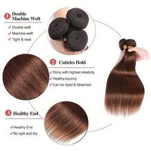 #4 Straight Chocolate Brown 1/3/Human Hair Bundles Real Human Hair Weaving Wefts Remy Human Hair Extensions For Women 90-95 G/Pcs
