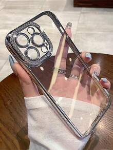 奢华水钻亮片电镀银色手机壳，带镜头膜，兼容 17 Pro Max/17 Pro/17 Air/17/16 Pro Max/16/16 Pro/16 Plus/16e/15/15 Pro Max/15 Pro/15 Plus/11/12/13/14 Pro Max/11 Pro/11 Pro Max/12 Pro/12 Pro Max/13 Pro/13 Pro Max/14 Pro/14 Pro Max/14 Plus/13 Mini/12 Mini，简约创意设计 - 銀色+亮閃閃鏡頭膜 - 查看 9