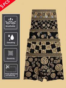 Set de 5 piezas de ropa interior de hombre en negro y dorado, calzoncillos tipo bóxer y shorts casuales, shorts cómodos y elásticos, adecuados para un estilo casual