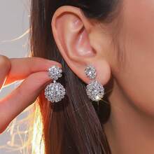 Europe And The United States Exaggerated Retro Palace Gorgeous Purple Double Round CZ Women's Crystal Earrings 1 Pair
