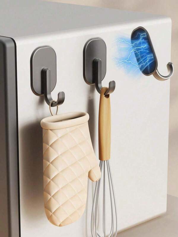 1/8/10 Pieces Of Household Convenient Black Super Strong Magnetic Hooks, No Punching, Space Saving, Versatile Functions, Rust Proof, Stylish Wall Mounted - Very Suitable For Camping, Barbecue, Kitchen, Refrigerator And Garage Walls, Personalized Decoration, Home Accessories, Home Decoration