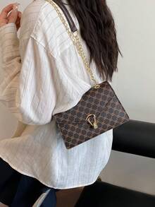 Bolso de hombro pequeño de mujer con estampado de cocodrilo sólido, bolso de mano cruzado de moda para damas - Café integral - Ver 5