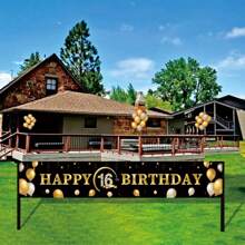 1 Stück Dekorationsbanner zum 16. Geburtstag - Alles Gute zum Geburtstag Hintergrund für Wand & Garten - 16. Geburtstags Party Deko - Teenager Geburtstags Party Zubehör