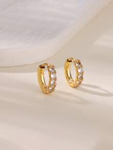 1 对奢华锆石环形耳环女士金色不锈钢几何耳环派对婚礼美学珠宝礼物