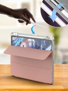 Transparent Folding Case Compatible With IPad Compatible With IPad 10th Generation Case 2022, IPad Case 10th Generation 10.9 Inch, With Slot For Pencil Mini 4/5/6/9.7/10.2/10.5,For IPad Air 4/5, IPad 10.9, IPad Pro 11 Inch, IPad Air 11 (M2) Pro 11 (M4) 2024 Tpu Back Comfortable And Lightweight Soft Frame Suitable-Pink