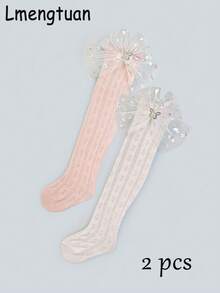 2 Pairs Girls' Breathable Mesh Long Tube Socks, Spring/Summer - Multicolor - View 1