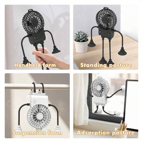 1 mini-ventilator met 3 snelheden en zuignap, mooi design, krachtig en compact feestcadeau, geschikt voor op reis, op kantoor, thuisgebruik, zomerse verkoeling, strand en reizen.