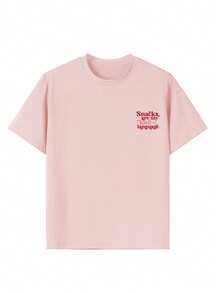 Tween flickor Casual roligt tryck rundhalsad kortärmad T-shirt, sommartopp - Rosa - Visa 4