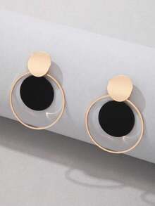 1 Pair Alloy Creative Circular Disc Earrings, A Nice Gift For Date - Black - View 1