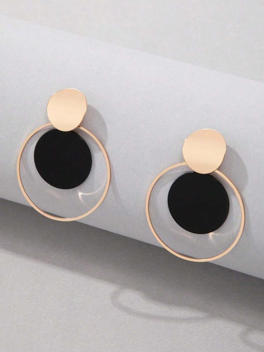 1 Pair Alloy Creative Circular Disc Earrings, A Nice Gift For Date - Black - View 1