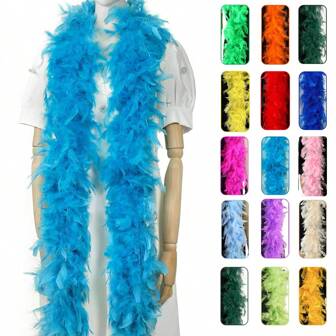 1PC 2Yard Long Artificial Feather Chandelle Boa Natural Fluffy Scarf Boa Vibrant Tea Party Carnival Birthday Party Wedding Decoration Photo Booth Costume Prop Dancing Dress Up DIY Craft Halloween