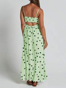 Womens Summer Spaghetti Straps Long Dress Backless Sleeveless Casual Flowy Cut-Out Party Beach Dress Sundress - 綠色 - 查看 4