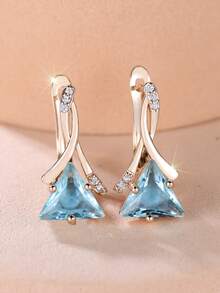 1 Cặp kẹp tai nữ đính đá Cubic Zirconia màu xanh lam nhạt phong cách công chúa, thích hợp cho lễ đính hôn, đám cưới, kỷ niệm, sinh nhật, quà tặng bất ngờ, quà tặng ngày lễ - Màu xanh nhạt - Xem 4