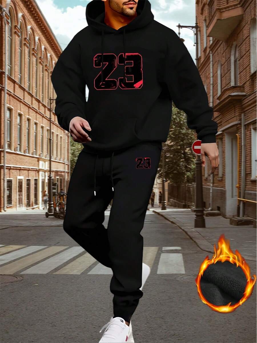 Sports Suit Men's Casual Loose Hooded Sweater Trousers In Autumn And Winter Two-Piece Suit - 黑色 - 查看 1