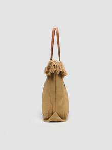1 pieza Bolsa de lona con borlas de gran capacidad, de estilo casual y moda, bolso de hombro minimalista para ir al trabajo y de compras, adecuado para la calle, viajes y la playa