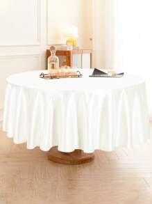 1pc Milky White Satin Round Tablecloth, Solid Color Smooth Fabric Table Cloth ,Wedding Happy Birthday Party Banquet Party Events 2025 New Year Party Home Decor Room Decor Table Decor Restaurant Decor Silky Smooth Washable Table Cover Table Runner, Perfect For Holiday Celebrations