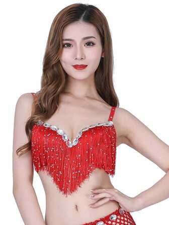 性感女士肚皮舞胸罩上衣成人流苏演出服女式亮片流苏上衣派对节 DS 俱乐部装胸罩上衣