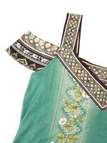 Abbigliamento estivo da donna, indumenti da vacanza, maglietta grafica con spalle scoperte, blusa elegante per uso all'aperto