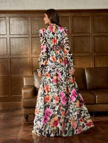 Faeriesty 仙女印花优雅多色花卉雪纺长裙，层叠图案设计——完美适用于婚礼、晚宴、红毯活动及度假必备单品 - 彩色 - 查看 2