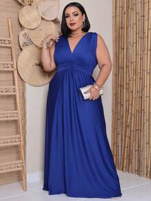 Long Plus Size Dress Lined Party Wedding Bridesmaid Guest Events Cheap - 寶藍色 - 查看 1