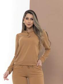 Casual Sweatshirt Set Of Blouse And Pants C3111 - 駝色 - 查看 5