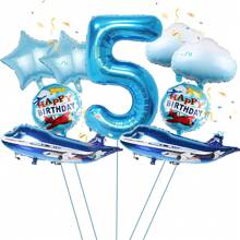 Blue Airplane Number 1-9 Themed Balloons For Movie, Flight, Birthday Party, Festival Decoration