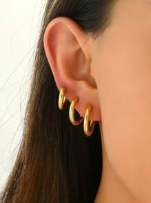 Set de 6 piezas Pendientes de aro elegantes de circonita, de acero inoxidable, adecuados para uso diario