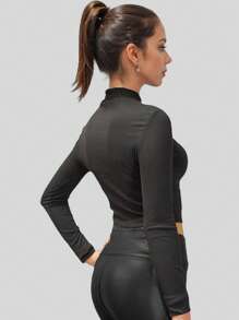 Suéter Crop Top Para Mujer Cuello AltoLisoCasualPoliésterCanalé