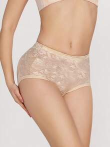 Women's Lace Butt Lift Padded Panties, Low Waist Faux Peach Booty Shaping Underwear, Thin Sexy Lingerie - Apricot - View 5