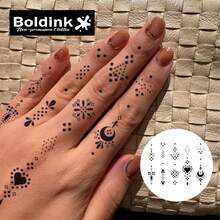 Boldink 临时纹身 - 灵感来自爱心和星星的设计，生动逼真，防水效果可持续 1-2 周，自然哑光效果，易于粘贴在手指、手腕和小身体部位 - 黑色 - 查看 3