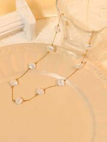 1pc Elegant Minimalist 18K Gold Plated Stainless Steel Shell Pendant Necklace, Gift For Women Suitable For Daily Wear, Holiday, Birthday, Picnic - Gold+White - View 4