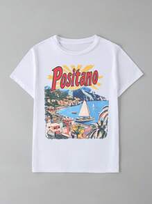 Loose Daily Casual Seaside Vacation Comfortable Women's Short Sleeve,Positano Shirt,Amalfi Coast T Shirt,Italian Shirt,Coastal Grandmother Vintage Aesthetics,Summer Vintage Patterned Shirt,Cute Italian Tops,Suitable For Daily Casual Time,Party Wear,Suitable For Gift Giving