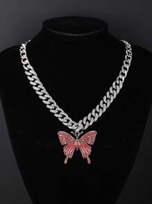 For Women Men Punk Hip Hop Style Rock Party Full Rhinestone Gorgeous Hip Hop Rhinestone Butterfly Pendant Necklace