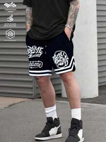 Men's Street Style Basketball Shorts, Fashionable And Unique Letter Print Comfortable And Breathable Casual Sports Bermuda Shorts