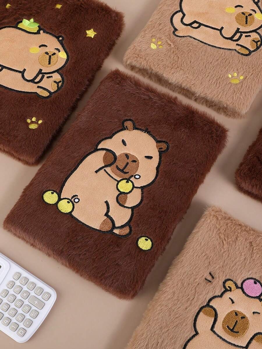 Caderno de pelúcia fofo de capivara, tamanho 32K/A5, 1 unidade, para uso em escritório, material escolar, caderno para estudantes, estilo aleatório. - A5 - Ver 1