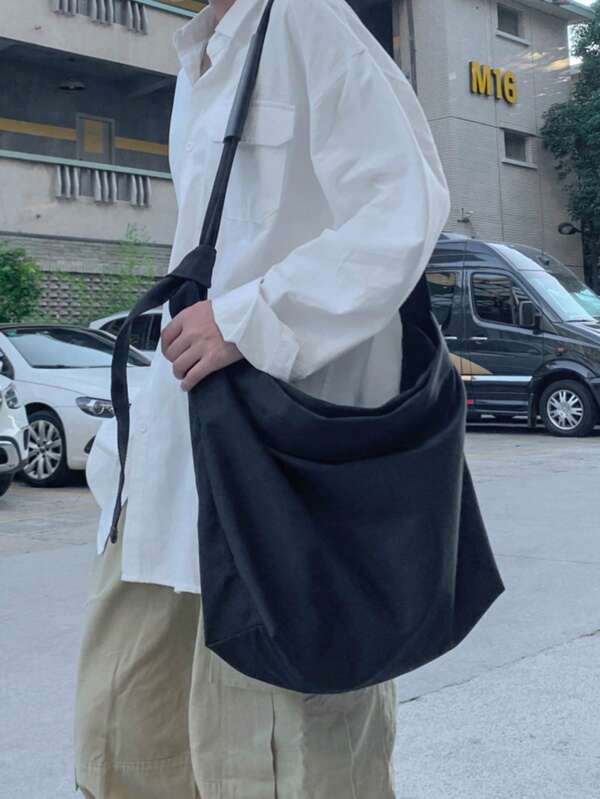 Classic Solid Color Large Capacity Casual Messenger Shoulder Bag For Men, Versatile Japanese Style New Life Items For Students Men Essentials Side Bag School Supplies School Bag