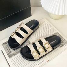 Retro Fashionable Versatile Buckle Strap Slippers For Women, Thick Sole Roman Style Outdoor Wear Sandals, 2025 New Arrival, Ins Popular