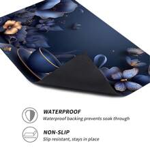 1pc Floral Print Drainage Mat/Absorbent Mat/Drying Mat For Coffee Makers, Dishes - Polyester Tabletop Protective Mat For Kitchen Counter Decoration, Home Bar And Dining Table