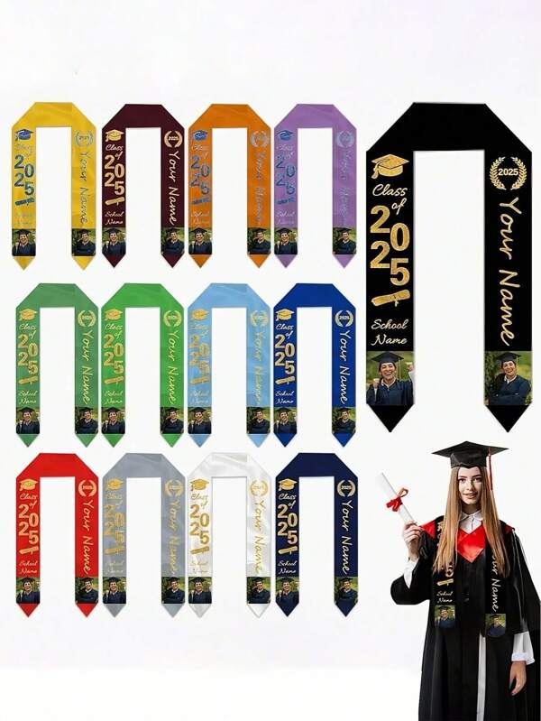 1pc- Custom Graduation Cape With Photo And Name - Class Of 2025 Honors Strap Decoration, Elegant Graduation Cape, Lightweight Polyester, Design Your Own Graduation Strap, Perfect For Graduation Ceremonies And Party Photo Booth - Ideal Gift For Graduates, Graduation Party Decoration, Adjustable, Ornamental, Reusable, Exquisite, Modern, Colorful, Cute, Comfortable, Custom, Personalized, Unique, Ideal Gifts For Her, Home Refresh, Customized Festival Party Supplies, Home & Living, Christmas Home Atmosphere, Autumn Home Refresh, Xmas Decoration