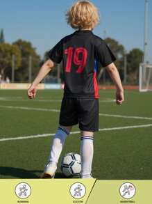 [Customized Item] Personalized Name 2025 Barcelona #19 Youth Football Jersey Set - Made Of Polyester, Includes Crew Neck Top And Shorts, Suitable For Boys Sports Training And Casual Wear, Perfect For Outdoor Activities, Multi-Functional, Ornamental, Letter, Stylish, Modern, Colorful, Cute, Adorable, Casual, Custom, Personalized, Unique, Customized, Baby Gifts, Ideal Gifts For Him, Ideal Gifts For Her, Son, Daughter