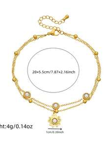 2-Layer Faux Pearl Flower Charm Anklet - Double-layer Anklet With Pearl Flower Pendant - View 5