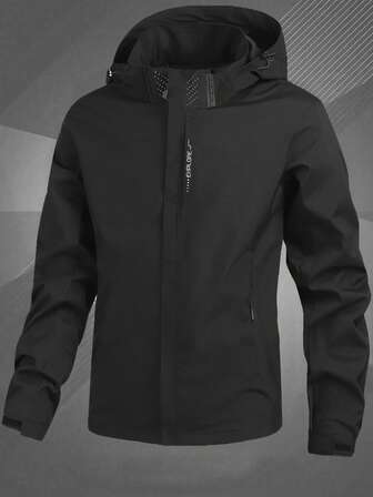 Chaqueta cortavientos ligera con capucha desmontable para hombres, estilo casual, para deportes al aire libre en primavera/otoño de 2025