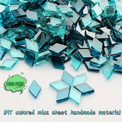 100 st. rombiska glimmermosaikplattor, flerfärgade transparenta glasmosaikbitar, färgade glasfragment för hantverkskonst, lampor, mosaikmålningar, lyktor, trappor, dekorationsmaterial för eldstäder