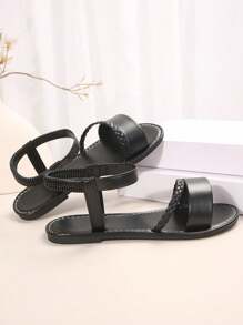 Plus Size Women Woven Open Toe Comfy Slip-On Flat Leather Slippers/Sandals, Casual Stylish Outdoor Beach Shoes, Summer