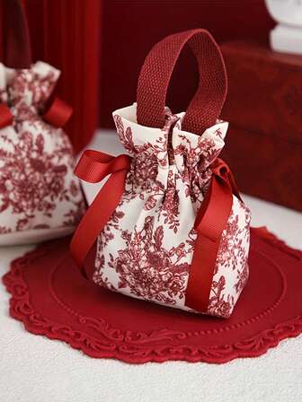 10pcs Elegant Canvas Drawstring Pouches For Jewelry & Gifts - Red & Champagne, Perfect For Rings, Earrings, Bracelets, Necklaces, Candy - Ideal For Party Favors, Wedding Souvenirs Summer Birthday Beach Back To School School Supplies Room Decor Home Decor Christmas Decorations Christmas