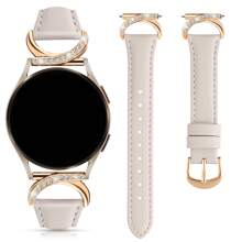 Luxury Leather Watch Band With Diamond C-Shaped Buckle - Compatible Galaxy Watch 7/6/5/4 (40mm/45mm) & Watch 6 Classic (43mm/50mm) & Watch 5 Pro (45mm) - Comfortable Sweat-Resistant Strap - Fashionable Slim Design - Multi-Color Options - Perfect For Business/Dates/Weddings/Parties/Daily Wear - Ideal Women's Gift