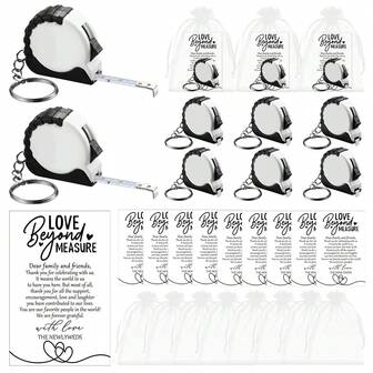 8 Sets Wedding Favors For Guests Tape Measure Keychains With Cards Gift Bags For Bridal Shower Wedding Party Souvenirs