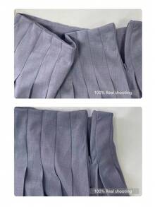 Falda plisada evasé informal estilizante para mujer - Gris - Ver 3