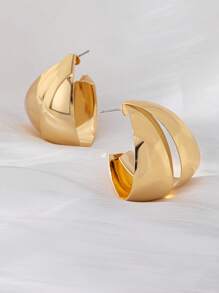 1 Pair Fashionable High-End Hollow Asymmetrical Geometric Circle Metal Gold Hoop Earrings Suitable For Women's Everyday Elegant Style